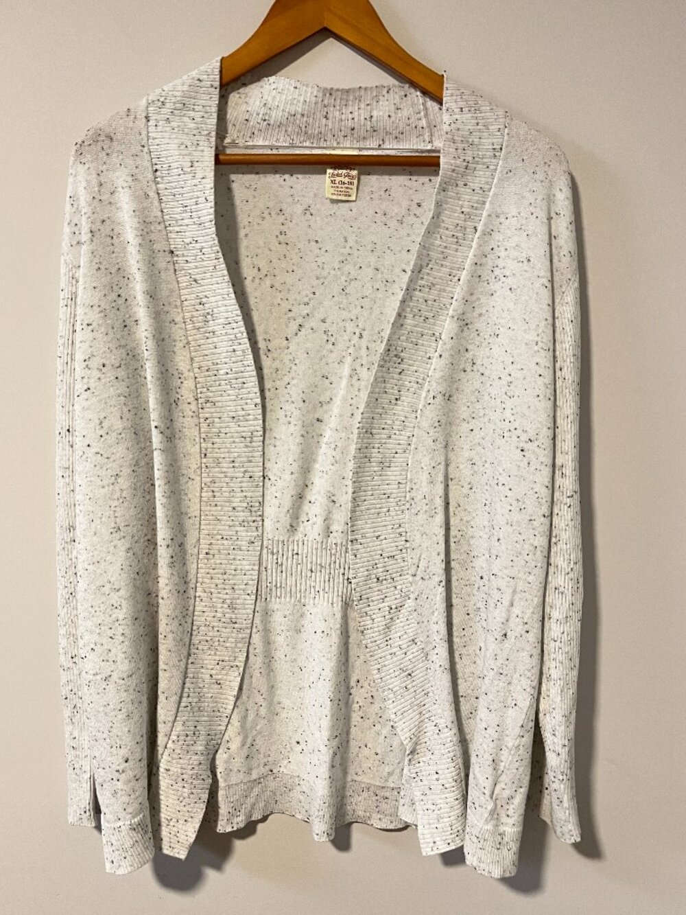 Faded Glory Speckled Cardigan XL 16/18 Womens Fitted White Grey Cozyluxe Coastal